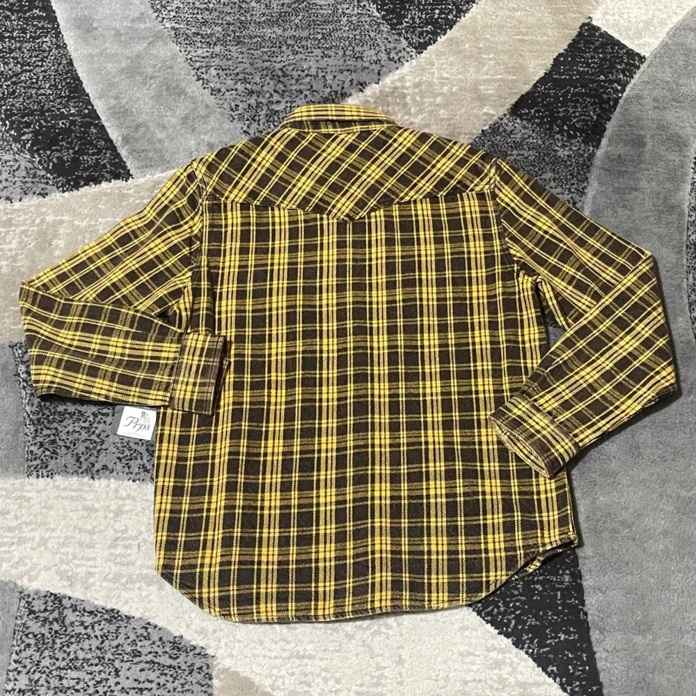 PrpsFlannel Shirt‎ Men Medium Brown Plaid Pearl Snap  Western Heavy Cowboy NEW